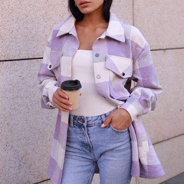 women oversized jackets outwear padded shirt with pockets flaps button loose all-match turn-down collar cotton plaid shirt, Black;brown
women oversized jackets outwear padded shirt with pockets flaps button loose all-match turn-down collar cotton plaid shirt, Black;brown
