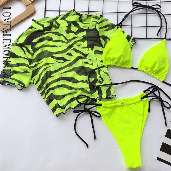 love & lemonade fluorescent green three-piece mesh lace bikini women's swimwear lmsw401, White;black
love & lemonade fluorescent green three-piece mesh lace bikini women's swimwear lmsw401, White;black
