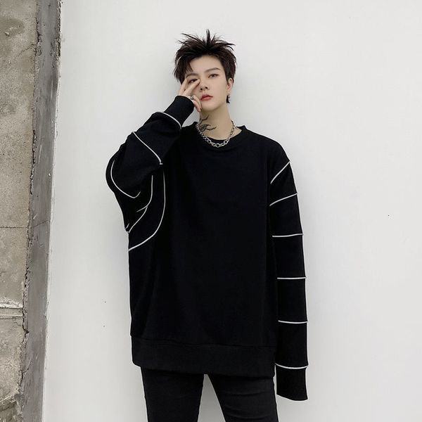 new 2021 spring solid splicing reflective strip loose men's long sleeve sweater two color kk1594 / p95 sp8w, Black
new 2021 spring solid splicing reflective strip loose men's long sleeve sweater two color kk1594 / p95 sp8w, Black