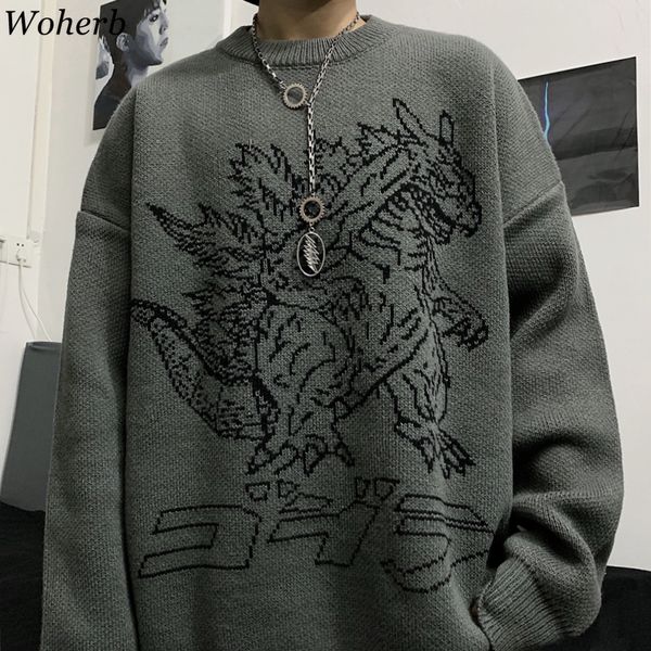 woherb vintage loose pullover sweater women long sleeve dinosaur pattern knit jumpers korean fashion new streetwear 91373 200924, White;black
woherb vintage loose pullover sweater women long sleeve dinosaur pattern knit jumpers korean fashion new streetwear 91373 200924, White;black
