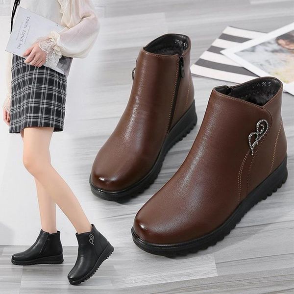 women ankle boots winter wedge shoes ladies pu leather warm plush ladies non slip snow boots zipper fashion footwear female new, Black 
women ankle boots winter wedge shoes ladies pu leather warm plush ladies non slip snow boots zipper fashion footwear female new, Black