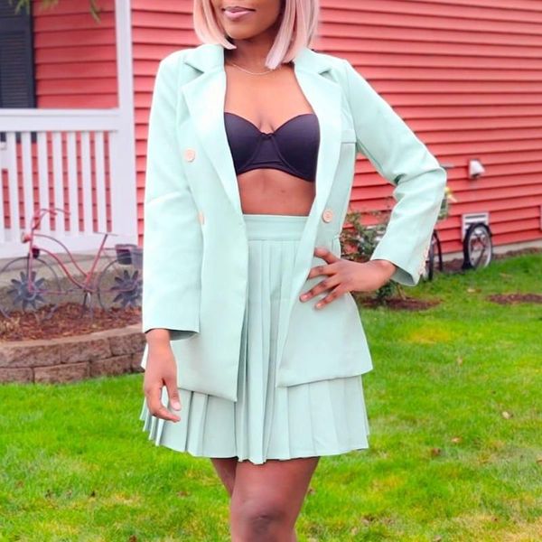 women 2 pieces suit skirt turndown collar long sleeve and mini pleated skirts suits light green 2021 female office ladies new, White
women 2 pieces suit skirt turndown collar long sleeve and mini pleated skirts suits light green 2021 female office ladies new, White