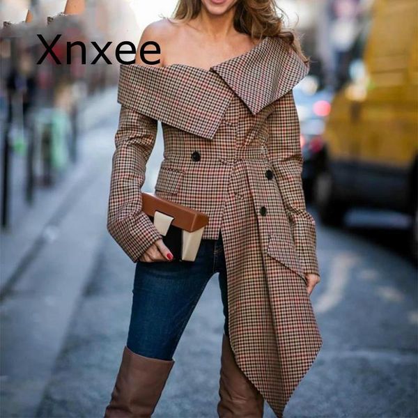women blazer jacket strapless plaid ladies suit coat irregular womens blazer jackets asymmetry female coat autumn, White;black
women blazer jacket strapless plaid ladies suit coat irregular womens blazer jackets asymmetry female coat autumn, White;black