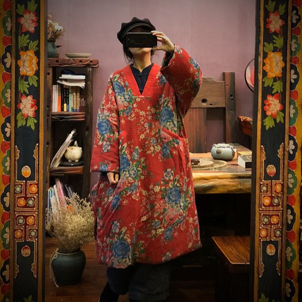 johnature women vintage print floral parkas cotton linen robes spring new long sleeve loose women warm pullover parkas 201028, Black
johnature women vintage print floral parkas cotton linen robes spring new long sleeve loose women warm pullover parkas 201028, Black