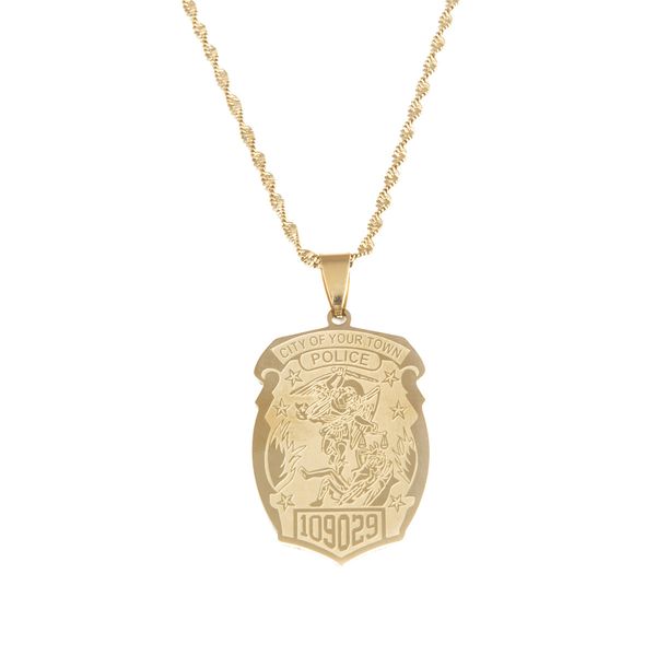 stainless steel saint michael penant necklaces personalized police badge with department badge number chain jewelry, Silver
stainless steel saint michael penant necklaces personalized police badge with department badge number chain jewelry, Silver