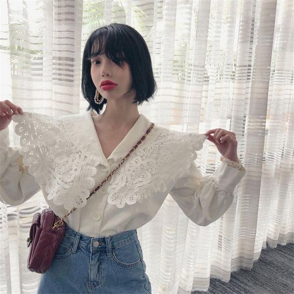 women summer sweet casual simple solid shirts elegant stylish loose hollow out long sleeve turn-down collar office lady1, White
women summer sweet casual simple solid shirts elegant stylish loose hollow out long sleeve turn-down collar office lady1, White