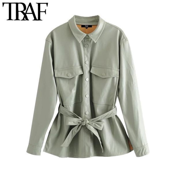 traf women street fashion pu faux leather with belt jacket coat vintage long sleeve pockets female outerwear chic lj201012, Black
traf women street fashion pu faux leather with belt jacket coat vintage long sleeve pockets female outerwear chic lj201012, Black