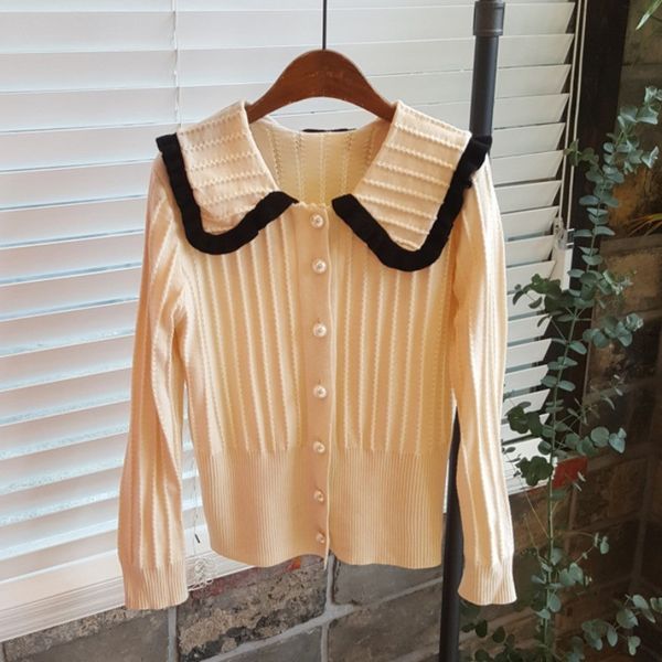 2021 Female Korean Fashion Thin Nightgown New Doll Collar Autumn Long Sleeve Cardigan Short Single Breast Pearl Mesh Outwear Jumpers Q7MQ, White;black
2021 Female Korean Fashion Thin Nightgown New Doll Collar Autumn Long Sleeve Cardigan Short Single Breast Pearl Mesh Outwear Jumpers Q7MQ, White;black