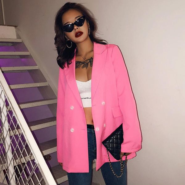 women's suits & blazers women pink blazer pockets double breasted long sleeve office lady suit business female casual streetwear, White;black
women's suits & blazers women pink blazer pockets double breasted long sleeve office lady suit business female casual streetwear, White;black