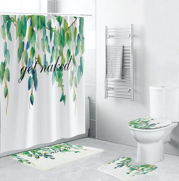 bath accessory set the bathroom with a leaf pattern is provided hook-on waterproof shower curtain and plant carpet
bath accessory set the bathroom with a leaf pattern is provided hook-on waterproof shower curtain and plant carpet
