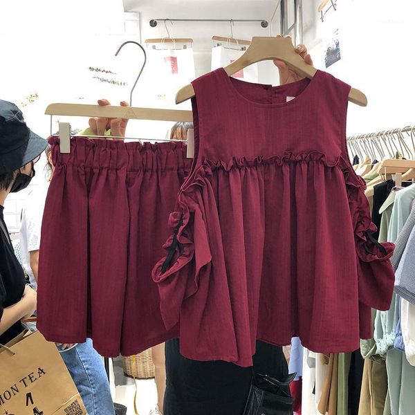 korean new two piece sets solid ruffles off shoulder o neck women's shirts + elastic waist empire all match femme wide leg pants1, White
korean new two piece sets solid ruffles off shoulder o neck women's shirts + elastic waist empire all match femme wide leg pants1, White