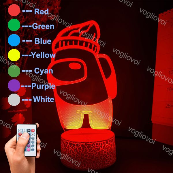 Night Lights Creative Cartoon Among Us Mini Crewmate 3d Acrylic Crack Base With Remote / Touch Control Colorful For Bedroom Livingroom Dhl