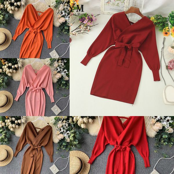 yuoomuoo autumn winter women knitted sweater dress 2020 new korean long batwing sleeve v neck elegant dress ladies bandage dress h1210, Black;gray
yuoomuoo autumn winter women knitted sweater dress 2020 new korean long batwing sleeve v neck elegant dress ladies bandage dress h1210, Black;gray