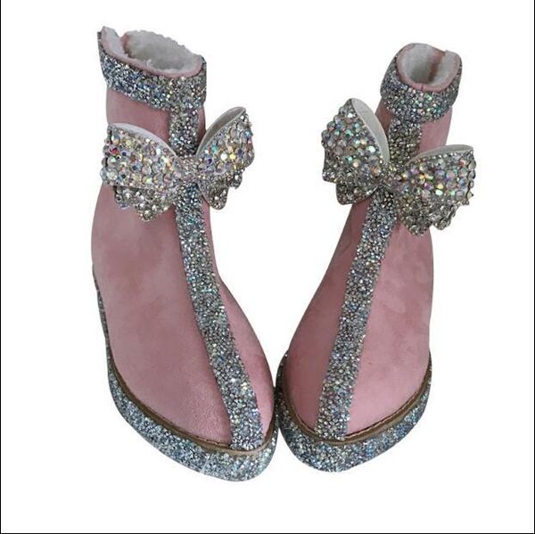 snow boots rhinestone bow sweet fashion pointed inside increased snow boots, Black