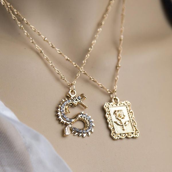fashion double layer water wave chain dragon pendant necklace for women party jewelry fashion carving rose square necklace, Golden;silver
fashion double layer water wave chain dragon pendant necklace for women party jewelry fashion carving rose square necklace, Golden;silver