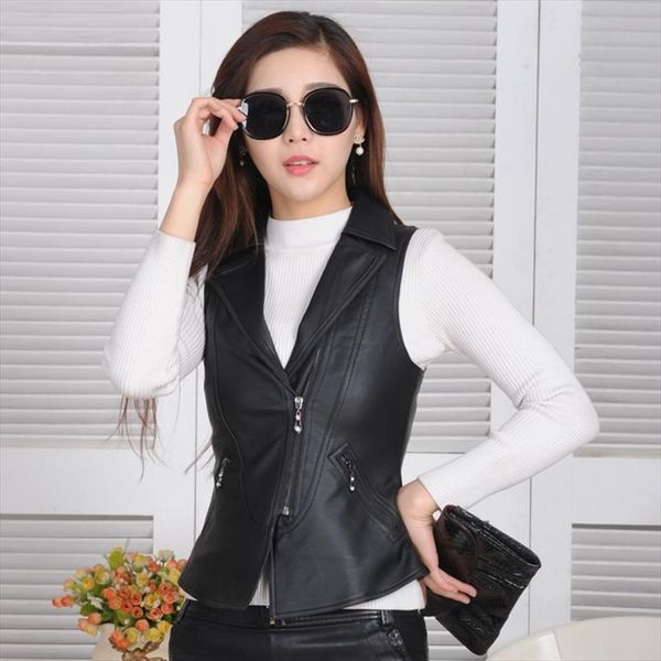 female black leather vest 2020 fashion zipper pu leather jackets women motorcycle jacket waistcoat vest xz747, Black;white
female black leather vest 2020 fashion zipper pu leather jackets women motorcycle jacket waistcoat vest xz747, Black;white