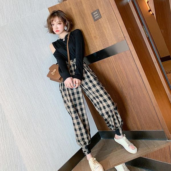 v6dwb miuco design single-sidedshoulder long-sleeved sense plaid foot-binding casual for women pants casual pantsset pants 2020 early, Gray
v6dwb miuco design single-sidedshoulder long-sleeved sense plaid foot-binding casual for women pants casual pantsset pants 2020 early, Gray