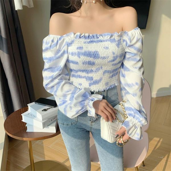 women's blouses & shirts 2021 korean shirt off shoulder crop print women long sleeve spring high street cropped blusa mujer, White
women's blouses & shirts 2021 korean shirt off shoulder crop print women long sleeve spring high street cropped blusa mujer, White