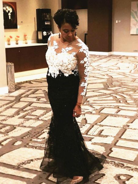 2021 белый и черный аппликационный кружевной мать невесты платье платье русалкой с длинным рукавом иллюзия лифа вечерние вечеринки вечеринки, Black 
2021 белый и черный аппликационный кружевной мать невесты платье платье русалкой с длинным рукавом иллюзия лифа вечерние вечеринки вечеринки, Black