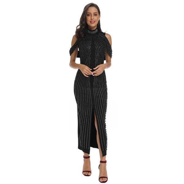 women long dress beaded sequins dress celebrity evening party dress turtleneck back splitting vestidos, Black;gray
women long dress beaded sequins dress celebrity evening party dress turtleneck back splitting vestidos, Black;gray