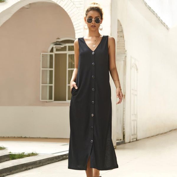 2021 summer solid maxi dress for casual sleeveless v neck black single breasted high waist with buttons loose long dresses, Black;gray
2021 summer solid maxi dress for casual sleeveless v neck black single breasted high waist with buttons loose long dresses, Black;gray