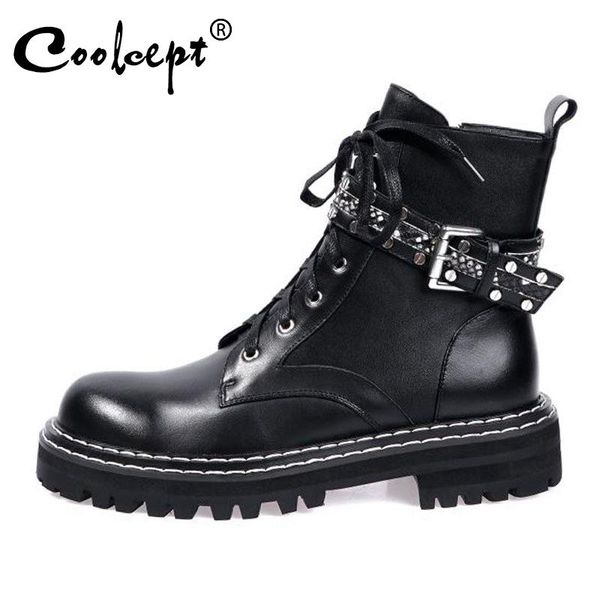 coolcept genuine leather women ankle boots zipper round toe thick sole leisure shoes daily punk women footwear size 34-42, Black
coolcept genuine leather women ankle boots zipper round toe thick sole leisure shoes daily punk women footwear size 34-42, Black