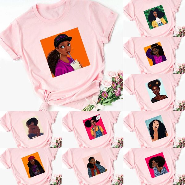 girl with curly hair coat black girl cartoon print pink short sleeve t-shirt student t-shirt yhjm6, White
girl with curly hair coat black girl cartoon print pink short sleeve t-shirt student t-shirt yhjm6, White