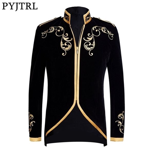 pyjtrl british style palace prince fashion black velvet gold embroidery blazer wedding groom slim fit suit jacket singers coat 201104, White;black
pyjtrl british style palace prince fashion black velvet gold embroidery blazer wedding groom slim fit suit jacket singers coat 201104, White;black