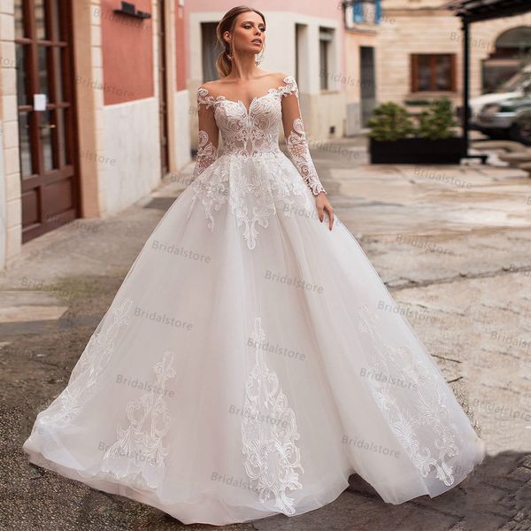 classy crocet lace a line wedding dresses 2021 long sleeve backless church castle wedding gowns full length tulle bridal dress robes de gown, White
classy crocet lace a line wedding dresses 2021 long sleeve backless church castle wedding gowns full length tulle bridal dress robes de gown, White