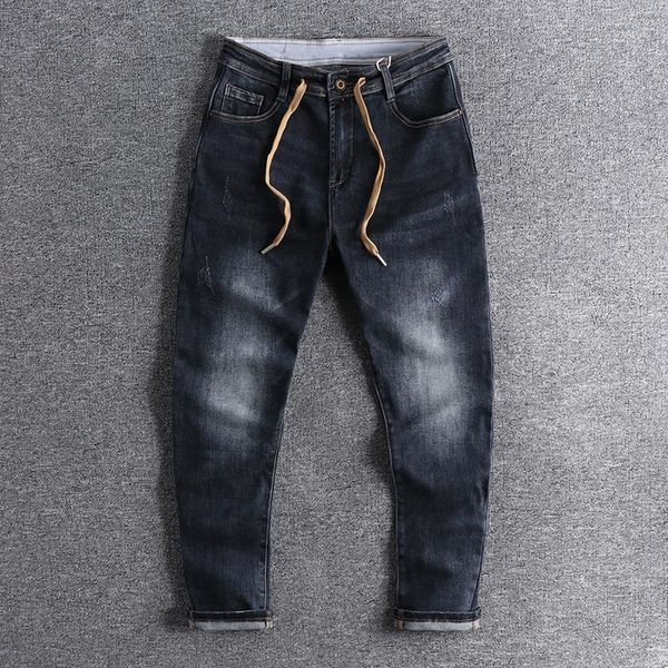 2020 dark blue jeans men's slim little feet drawstring trendy elastic straight pants trouser for promotion 07691
2020 dark blue jeans men's slim little feet drawstring trendy elastic straight pants trouser for promotion 07691