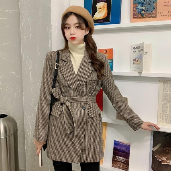women's jackets korean retro hong kong style loose thousand bird plaid lace up long sleeve suit coat, Black;brown
women's jackets korean retro hong kong style loose thousand bird plaid lace up long sleeve suit coat, Black;brown