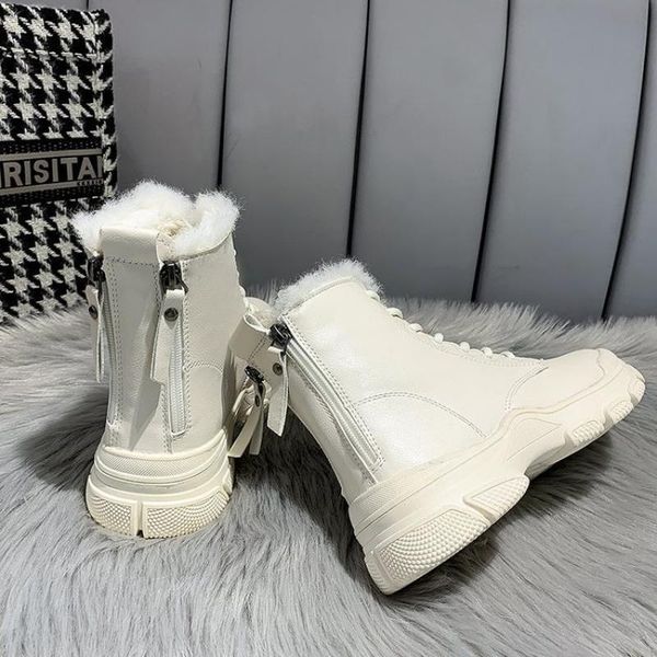 swyivy white snow boots women winter warm sneakers high plush fur back zipper 2020 female, Black