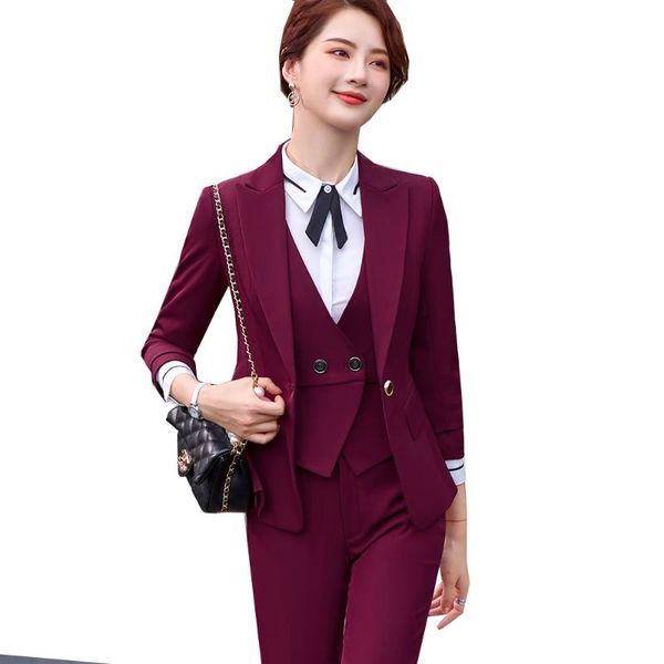 classic 3 piece set women office ladies formal work pant suit black blue red blazer vest and trouser for interview business wear, White
classic 3 piece set women office ladies formal work pant suit black blue red blazer vest and trouser for interview business wear, White