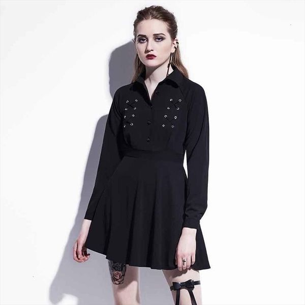 gothic mini dress black lace up women autumn casual dress a line button lapel fashion high street preppy goth, Black;gray
gothic mini dress black lace up women autumn casual dress a line button lapel fashion high street preppy goth, Black;gray