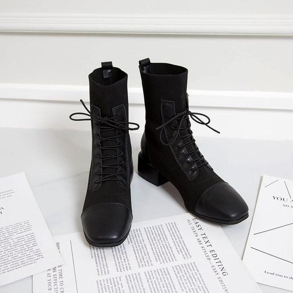 boots fashion women's ankle genuine leather ladies handmade square toe skinny woman stretch cross-tied1, Black
boots fashion women's ankle genuine leather ladies handmade square toe skinny woman stretch cross-tied1, Black