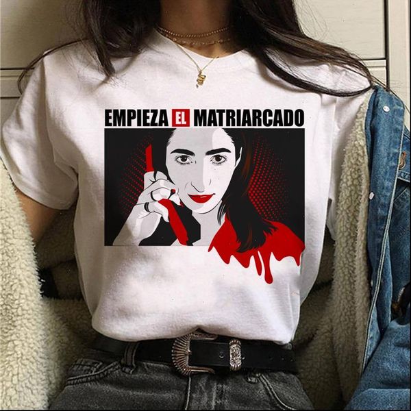 la casa de papel tshirt money heist tees tv series t shirt women short sleeve house of funny female t shirt, White