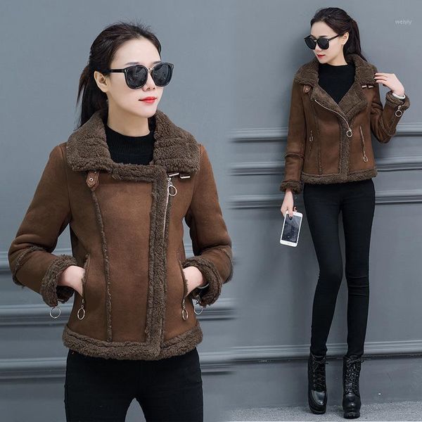 women's fleece winter coat warm jacket female 2020 new buckskin lambswool women outwear motorcycle jacket, Black;brown
women's fleece winter coat warm jacket female 2020 new buckskin lambswool women outwear motorcycle jacket, Black;brown