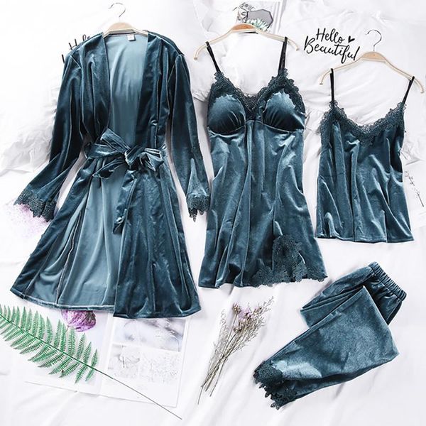 bzel women's robe pajamas gown sets gold velvet bathrobe + night dress 4 pcs mujer sleepwear autumn winter homewear pijamas1, Black;red
bzel women's robe pajamas gown sets gold velvet bathrobe + night dress 4 pcs mujer sleepwear autumn winter homewear pijamas1, Black;red