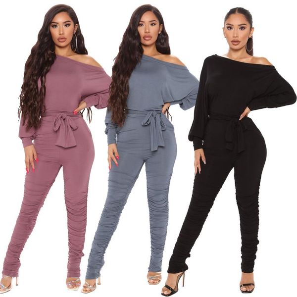 women's jumpsuits & rompers elegant skew neck womens jumpsuit off shoulder long sleeve belt bandage stacked pants body women clothes, Black;white
women's jumpsuits & rompers elegant skew neck womens jumpsuit off shoulder long sleeve belt bandage stacked pants body women clothes, Black;white