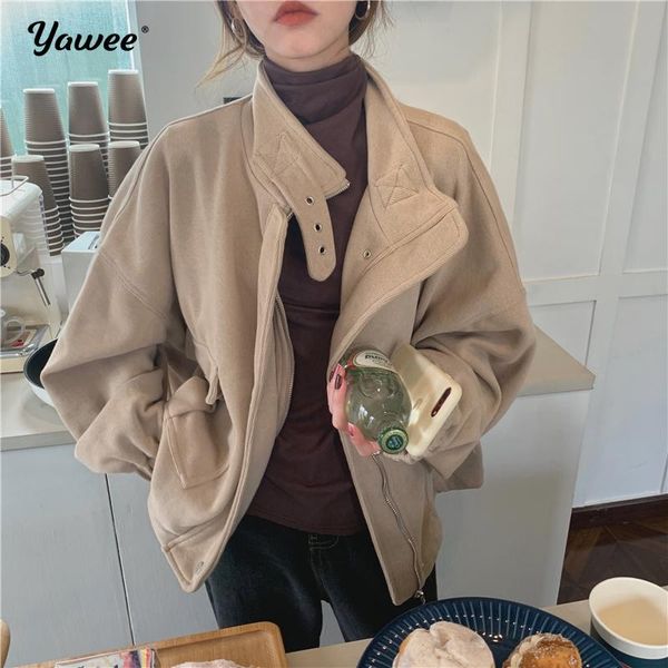women's wool & blends 2021 autumn winter loose zipper jacket vintage elegant fashionable oversize korean warm short, Black
women's wool & blends 2021 autumn winter loose zipper jacket vintage elegant fashionable oversize korean warm short, Black