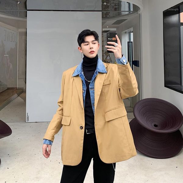men denim splice loose casual blazer jacket male vintage streetwear hip hop fashion suit coat outerwear autumn winter clothes1, White;black
men denim splice loose casual blazer jacket male vintage streetwear hip hop fashion suit coat outerwear autumn winter clothes1, White;black
