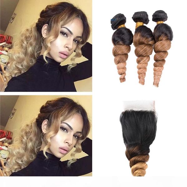 ombre colored 1b 4 27 loose curly hair 3bundles with closure 4x4 honey blonde 1b 4 27 loose wave hair weft with closure, Black;brown 
ombre colored 1b 4 27 loose curly hair 3bundles with closure 4x4 honey blonde 1b 4 27 loose wave hair weft with closure, Black;brown