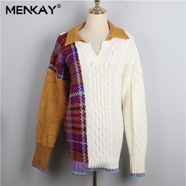 38 korean preppy style loose v neck knitted sweater 2020 new ladies fashion long sleeve casual color block pullovers1, White;black 
38 korean preppy style loose v neck knitted sweater 2020 new ladies fashion long sleeve casual color block pullovers1, White;black
