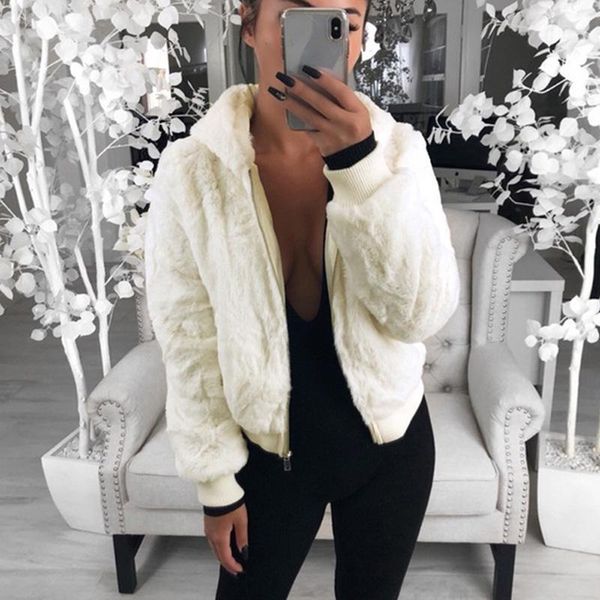 2020 winter women jacekt solid fluffy faux fur hooded neckline long sleeve coat female zipper ribbed casual warm outerwear1, Black 
2020 winter women jacekt solid fluffy faux fur hooded neckline long sleeve coat female zipper ribbed casual warm outerwear1, Black