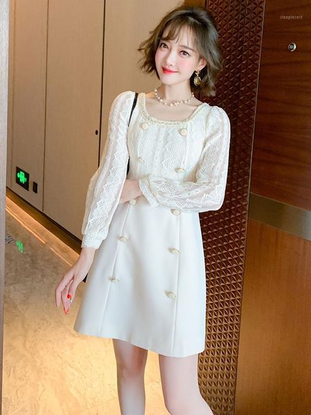 elegant square collar lace lantern sleeve double breasted stitching a-line skirt waist dress female 2020 autumn new1, Gray
elegant square collar lace lantern sleeve double breasted stitching a-line skirt waist dress female 2020 autumn new1, Gray