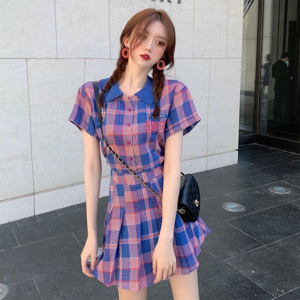 small check suit women's short sleeve embroidered high waist skirt two piece set shirt shirt summer 2020 new y4yla, Gray
small check suit women's short sleeve embroidered high waist skirt two piece set shirt shirt summer 2020 new y4yla, Gray
