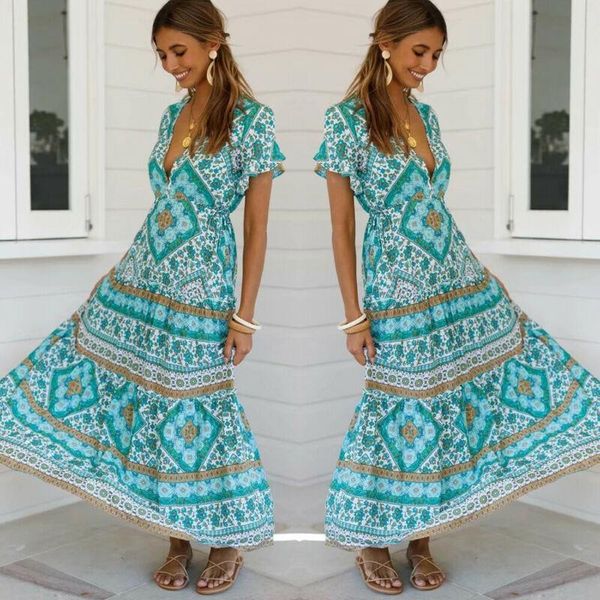 womens maxi dress floral summer boho v-neck elastic waist floral belt long dress 2020 summer drop shipping, Black;gray
womens maxi dress floral summer boho v-neck elastic waist floral belt long dress 2020 summer drop shipping, Black;gray