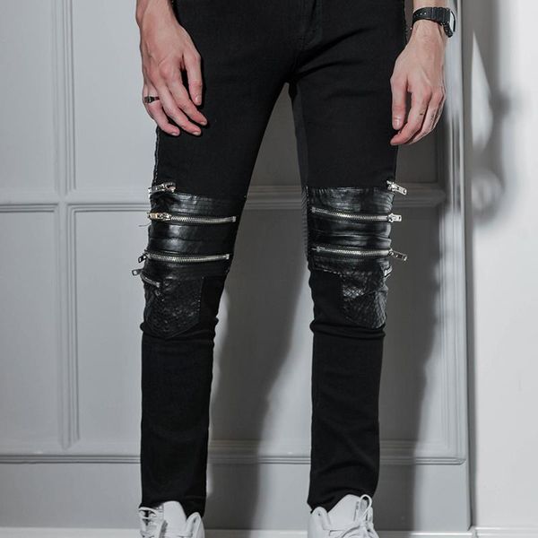 european and american nightclubs hip hop west high street style hip-hop slim fit zipper pu stitching black jeans men's, Blue
european and american nightclubs hip hop west high street style hip-hop slim fit zipper pu stitching black jeans men's, Blue