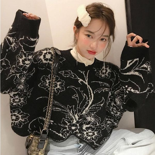 women's sweaters lazy casual pullovers women sweater winter 2021 floral korean style short knitwear fashion jumper coffee knitted, White;black
women's sweaters lazy casual pullovers women sweater winter 2021 floral korean style short knitwear fashion jumper coffee knitted, White;black