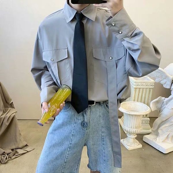 summer white men's long sleeve korean version trend handsome shirt frock coat fashion tie, White;black
summer white men's long sleeve korean version trend handsome shirt frock coat fashion tie, White;black